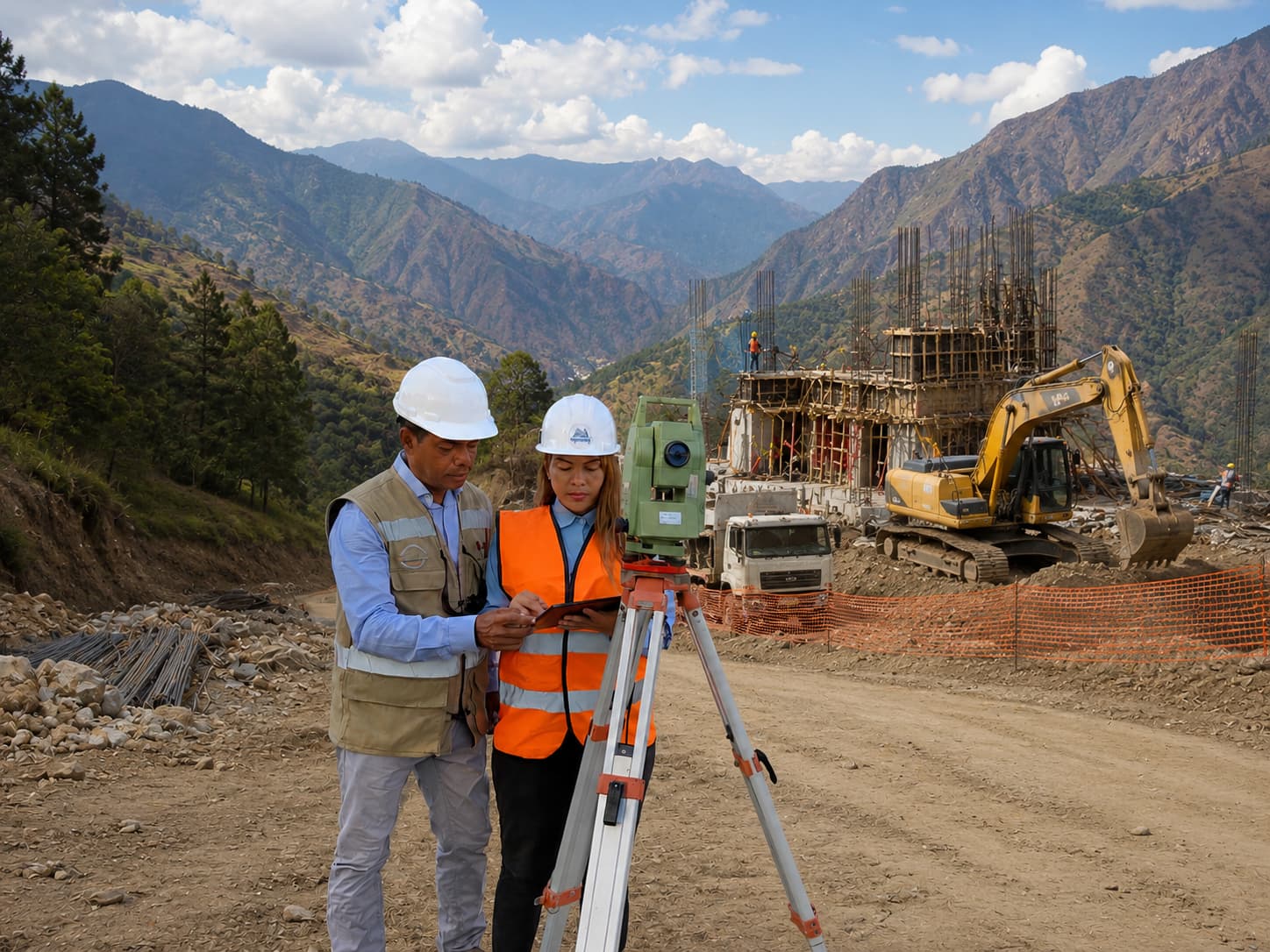 Equipo de Topointeg realizando levantamiento topográfico en campo, Colombia